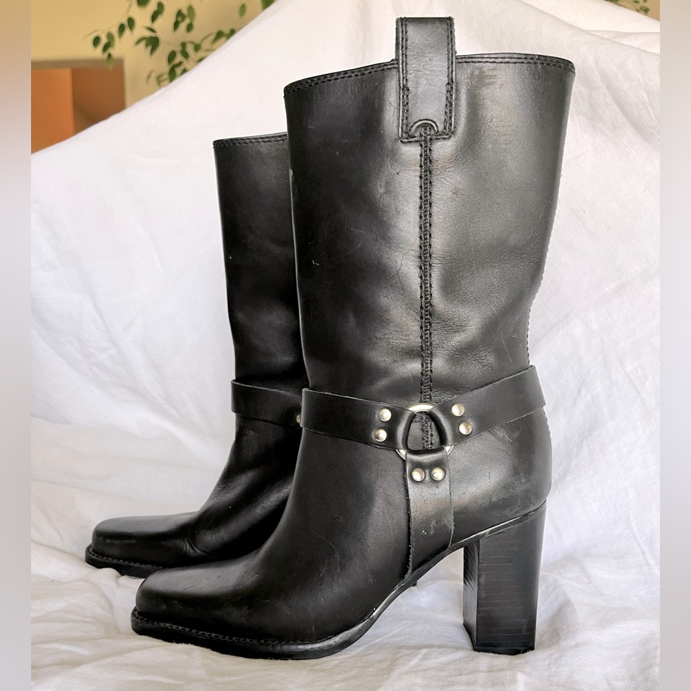 Black Leather Harness Boots